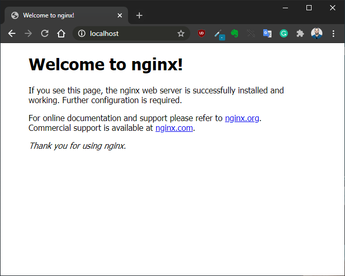 Página de boas vindas do nginx